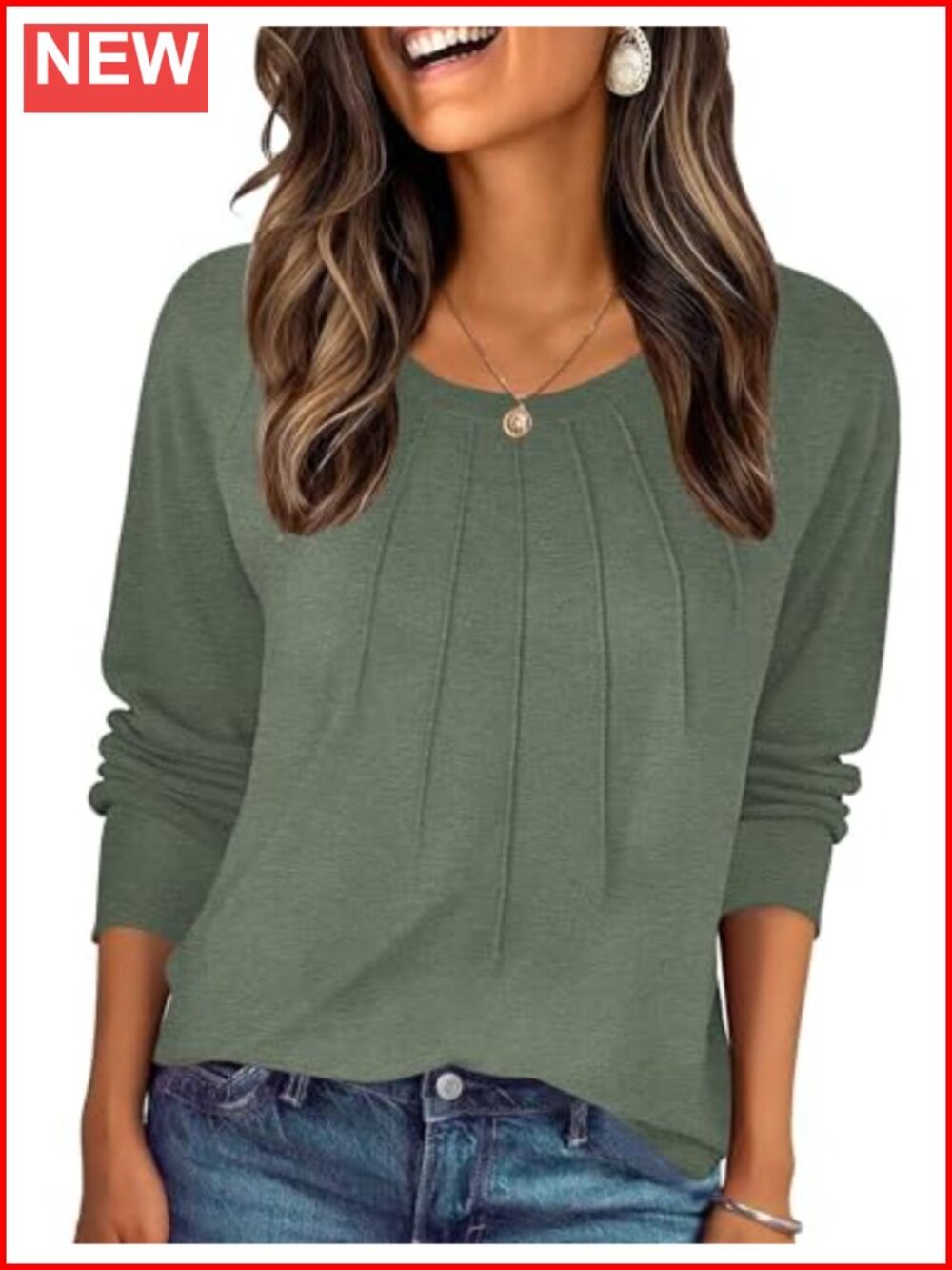 Zeagoo Women Long Sleeve Pleated Tunic Blouse Cotton Blend Loose Fit Top